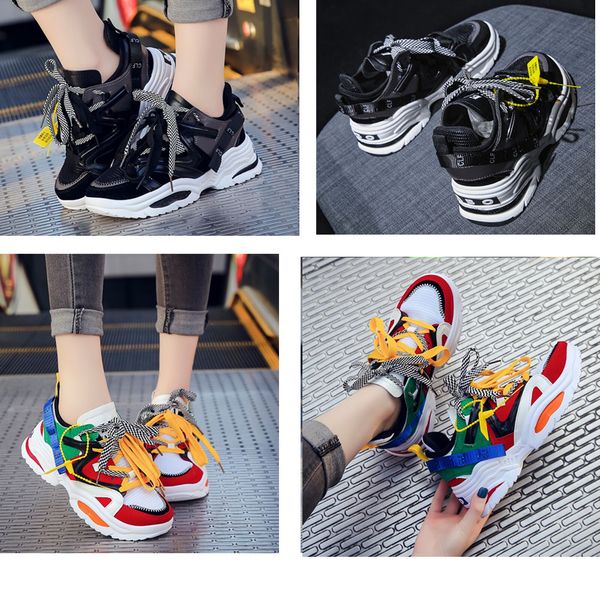 

kanye west women casual shoes cushioning breathable mesh height increasing 6cm ins ulzza triple s sneakers outdoor flats walking shoes, Black