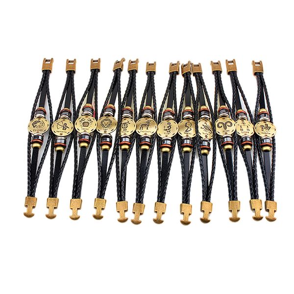 

12 constellations bracelet 2019 fashion jewelry leather bracelet men casual personality zodiac signs punk bracelet drop shipping, White