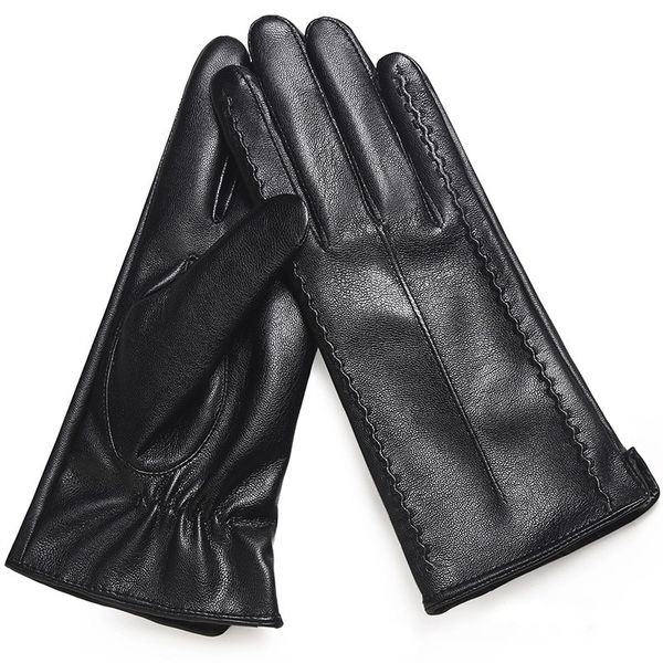 

black leather gloves women winter plus velvet keep warm durable breathable and soft trend cycling female gloves cool, Blue;gray