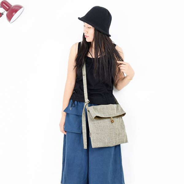 

vintage bohemian women linen messenger bag envelope crossbody bag for ladies bell decor adjustable strap shoulder handbag