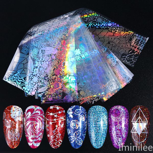 

10pcs/lot holographic nail foil polish stickers transfer starry sky laser sliders transparent nail art decal manicure designs, Black