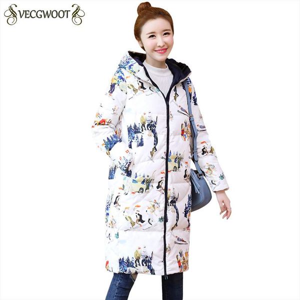 

2018 fashion winter new women down jacket print hooded females coat slim thicker warm parkas medium long ladies outerwear pr321, Black