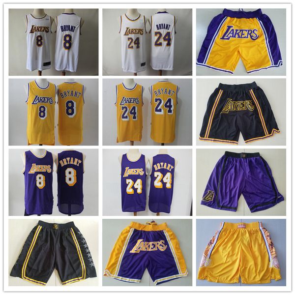 

mens los angeles lakers throwback jersey 8 24 bryant yellow basketball jerseys basketball shorts purple blue, Black;red