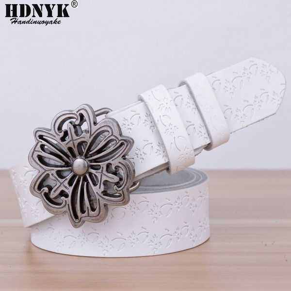 

women fashion belts genuine leather strap women semboss leather belts belt woman flower types buckle, Black;brown