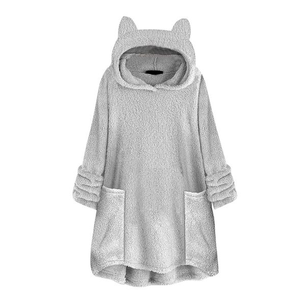 

women faux fur jacket fluffy teddy bear fleece fake fur coat pocket long sleeve casual streetwear winter manteau femme hiver#g7, Black