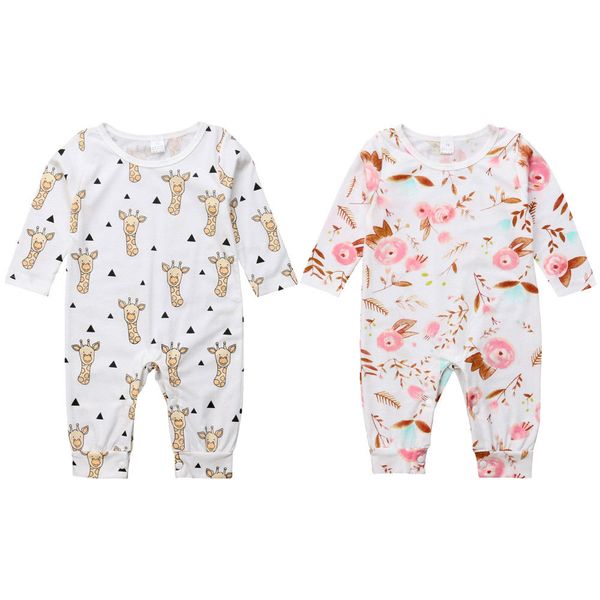 

cute newborn baby girl boy giraffe floral romper long sleeve cotton jumpsuit sunsuit outfits, Blue