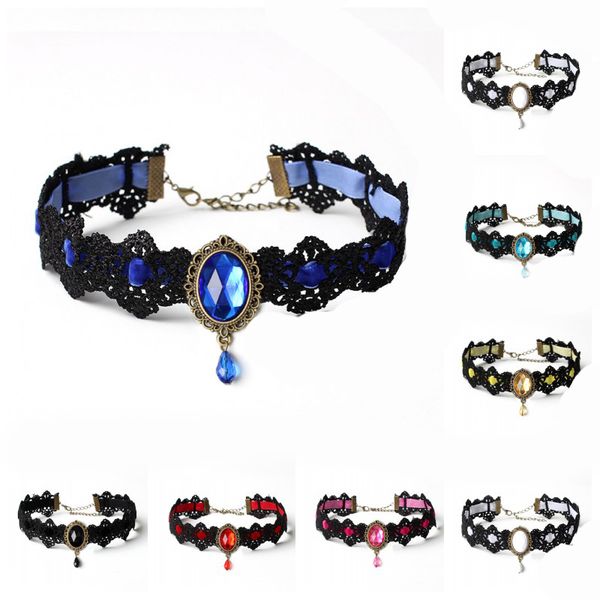 

bohemia lace gothic tattoo choker women clavicle chain vintage necklace crystal necklaces gothic punk collar jewelry new arrival, Golden;silver