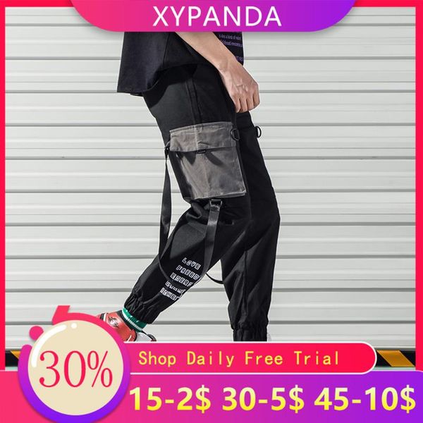 

men's pants xypanda tide brand overalls summer casual printed loose straight beam, Black