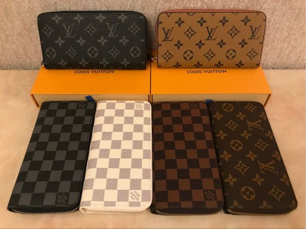 

2018 new men and women fashion designer clutch genuine leather wallet with dust bag 60015 60017, Red;black