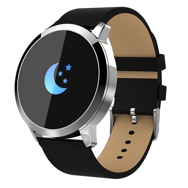 

q8 smart watch men women heart rate leather strap fitness sports waterproof pedometer running smart wristwatch for ios android, Slivery;brown