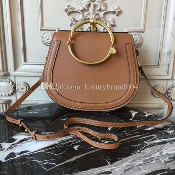 

2018 new unique design women bucket handbag retro metal ring luster lady crossbody bag vintage genuine leather shoulder bag