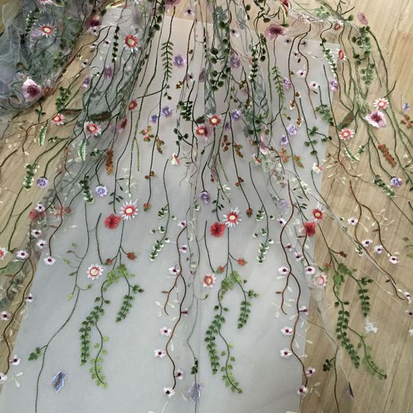 

1yard net yarn three-dimensional embroidery flower lace fabric mesh embroidery fabric material diy dress clothing accessories, Black;white