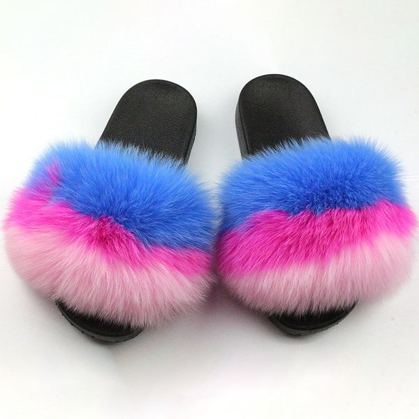

factory wholesale pvc slides ladies raccoon fur slippers women soft real raccoon fur slides, Black