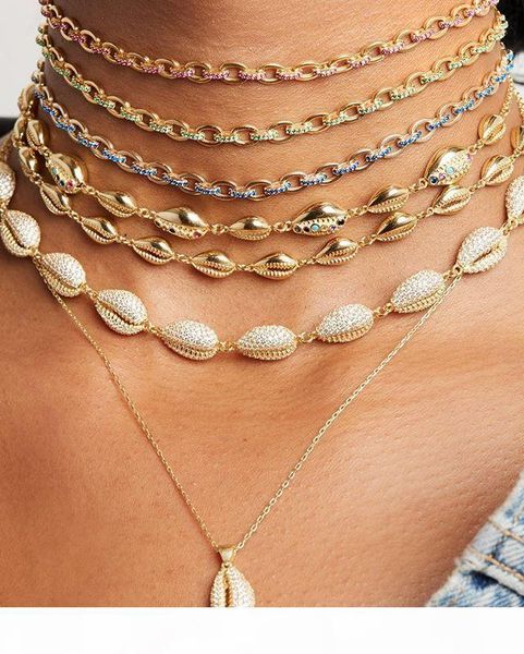 

2019 summer beach jewelry gold color sea shell 32+8cm charm choker necklace for women female delicate chain fashion party gift, Silver