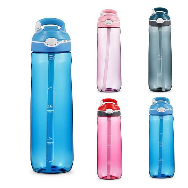 

750ml silicone straw auto popup bicycle outdoor hiking camp water bottle outdoor sports bottle bouncing straw cover anti-fall