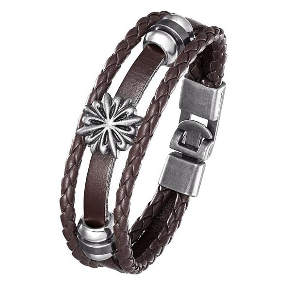 

beaded, strands 2021 vintage leather bracelet multilayer sun flower men's fashion punk rock woman alloy beads nautical jewelry, Black