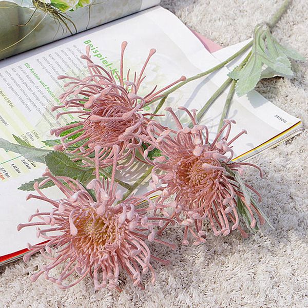 

flocked leucospermum artificial flowers for wedding decoration flores artificiales plastic fake flower plant fleur artificielle