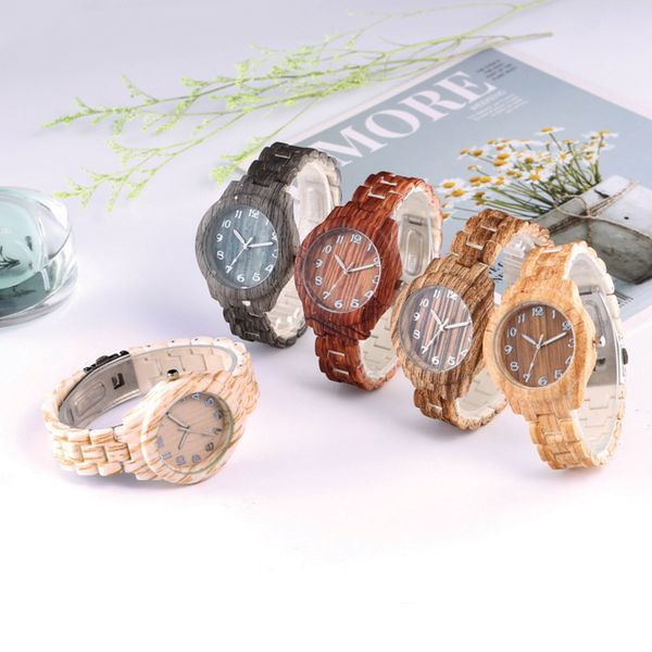 

round dial fashion simple lady imitation wood quartz watch, Slivery;brown