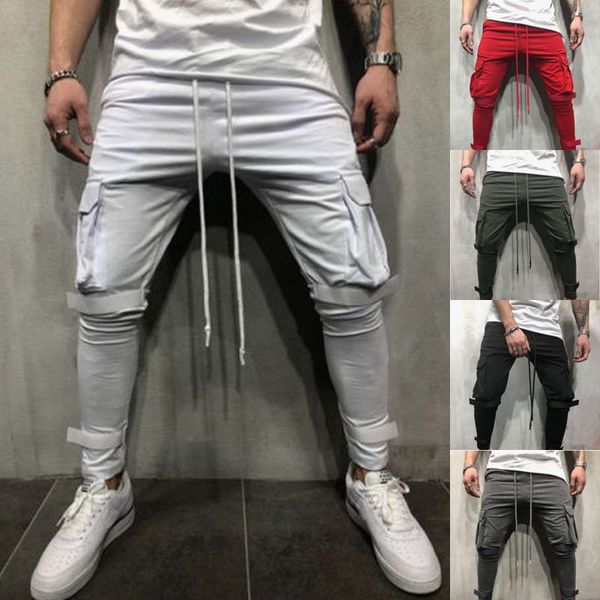 

2019 new style fashion men's track pants casual bottoms skinny solid with pocket long trousers, Black