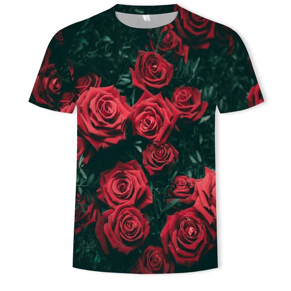 

mens designer red rose 3d digital printing short sleeve t-shirt, White;black