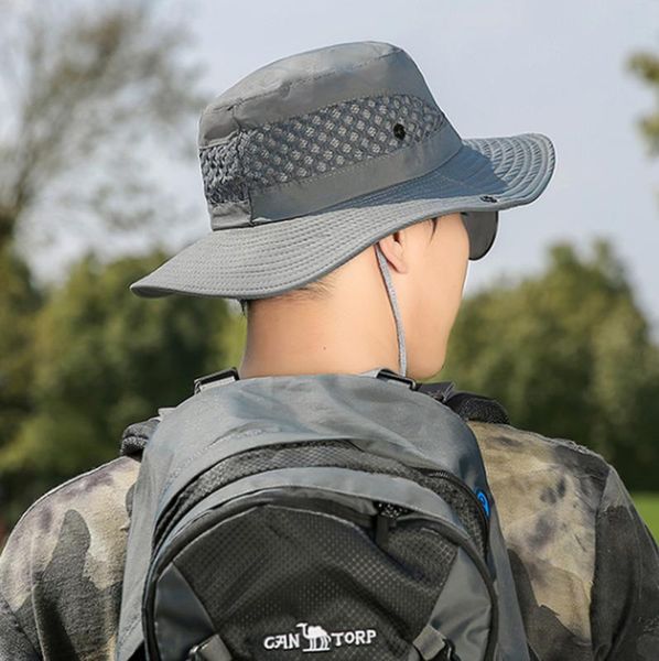 

wide brim hats summer sun bucket autumn men women fishing uv protection breathable hat long large mesh hiking outdoor beach cap, Blue;gray
