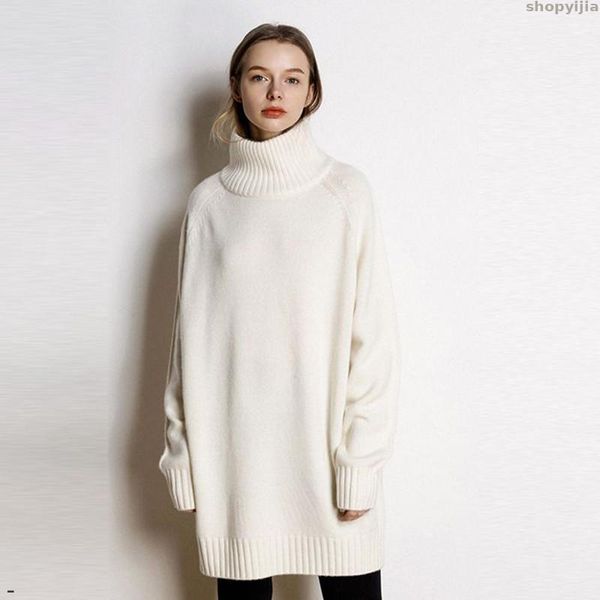 

women's sweaters solid color long loose shirt cashmere sweater women high-necked large size knitted bottoming, White;black