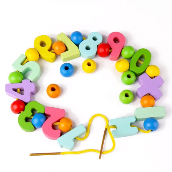 

children hand-made decorative wood number beads numeral charms chips color mixed digital wooden block teaching materials toys