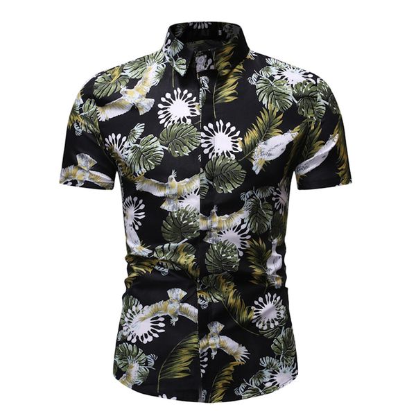 

casual men's shirt camisa summer short sleeve hawaiian shirt leisure printing blouse streetwear camisa masculina, White;black