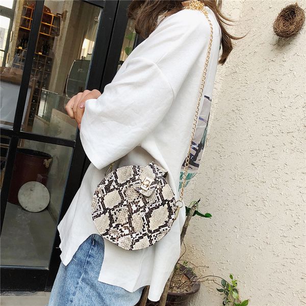 

retro serpentine pu women's shoulder bags round box shaped women hand bags purses chic chain serpentine messenger crossbody bag