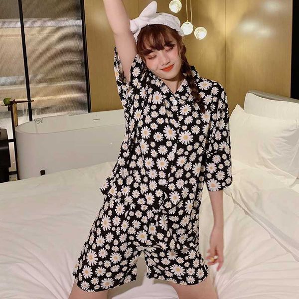 

silka surplus slik satin women's short-sleeved pajama set flower printing sleepwear loose home clothes female pyjamas set, Black;red