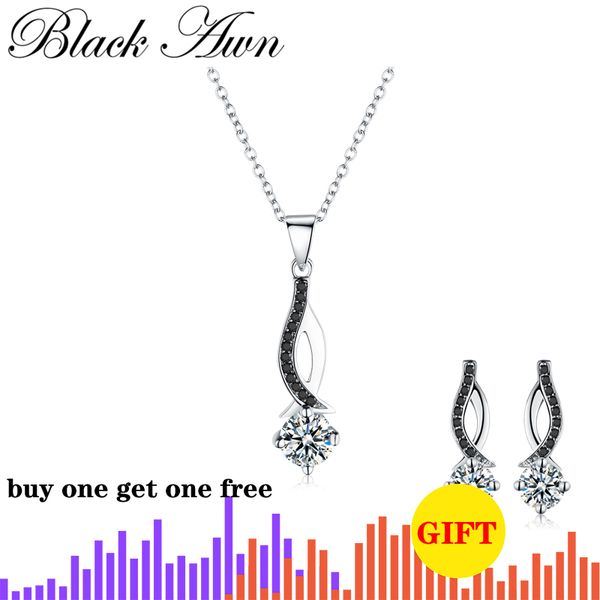 

black awn] genuine 100% 925 sterling silver jewelry necklaces pendants trendy black spinel stone necklace for women p073