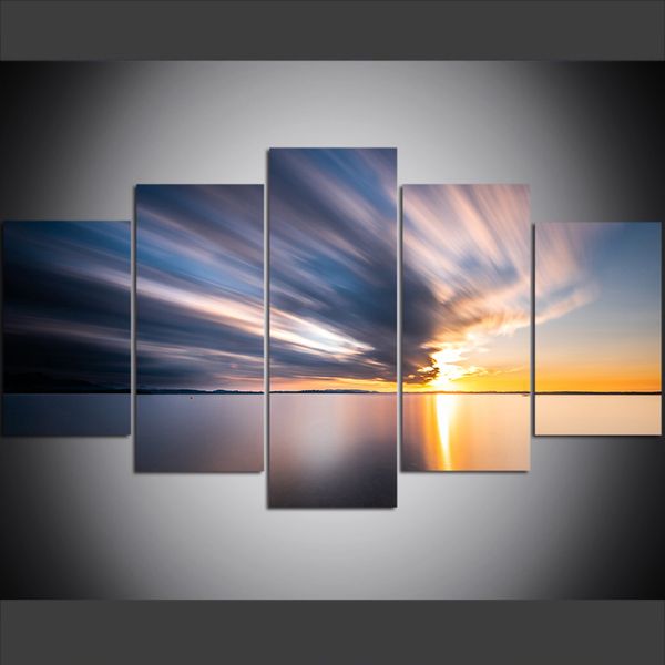 

5 piece large size canvas wall art pictures creative sunset nature germany seaside scenery art print oil painting for living room