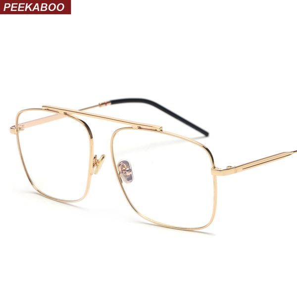 

square glasses frame women gold metal 2018 brand designer flat big eyeglasses optical frame men unisex, Silver