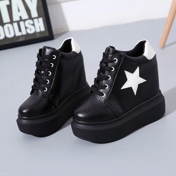 

fashion spring summer sneakers women walking shoes white shoes inner elevated platform tenis feminino e15-59, Black
