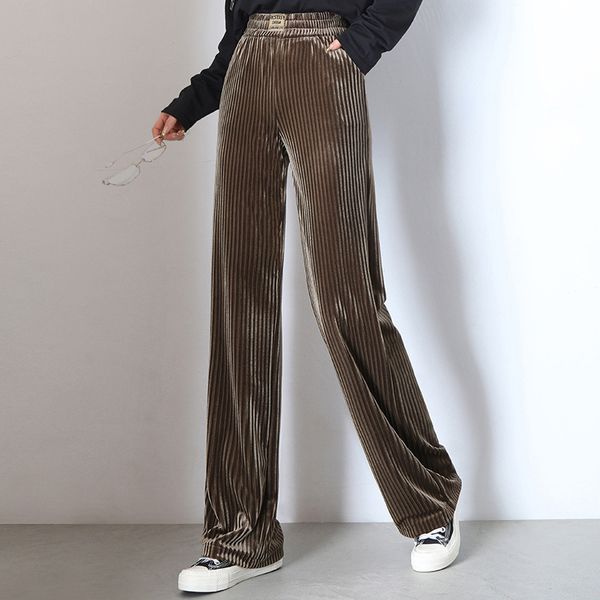 

women's casual pants 2020 spring new style gold velvet trousers students versatile casual pants stripes athletic, Black;white