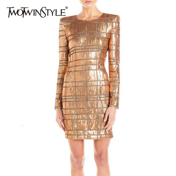 

twotwinstyle casual plaid slim women's dresses o neck long sleeve slim tunic elegant mini dress for female fashion 2019 clothing, Black;gray