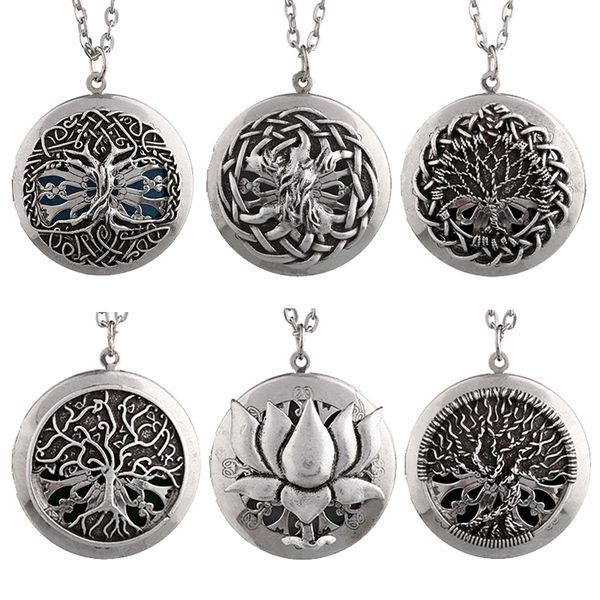 

1шт медь твист дерево жизни эфирное масло диффузор медальон ожерелье кулон лотос дерево жизни коллекции аромат ювелирные изделия xsh, Silver