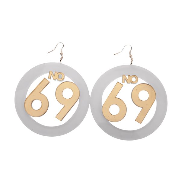 

1 pair acrylic large number 69 dangle earrings women hip hop earrings jewelry, Golden