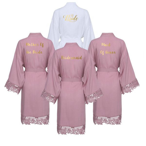 

yuxinbridal 2019 новый mauve твердого хлопка кимоно халаты с кружевной отделкой женщины свадебный халат халат пижамы белый, Black;red