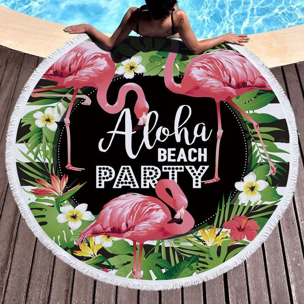 

150x150cm fringed lace flamingo pattern beach towel thickening 500g microfiber picnic mat yoga mat blanket bathroom carpet