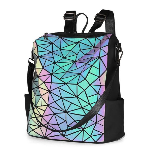 

luminous women backpack feminine geometric plaid female backpacks for teenage girls bagpack anti-theft lapbag holographic