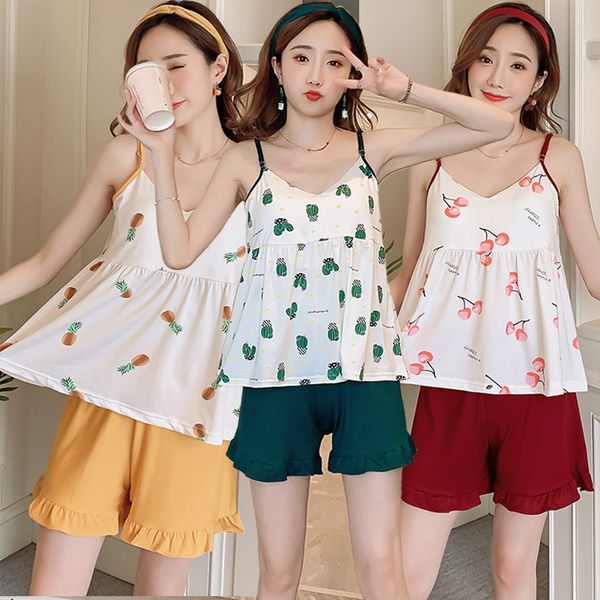 

2019 summer lingerie spaghetti strap pajama sets for women print shorts sleepwear pyjama homewear pijama mujer home clothes, Blue;gray