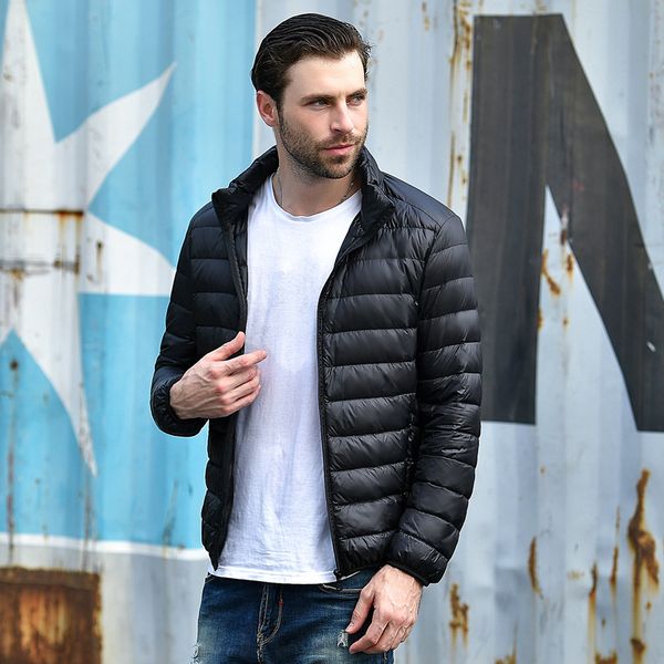 

2018 men casual white duck down jackets male autumn winter warm coat man's ultralight duck down jacket male windproof clothing, Black