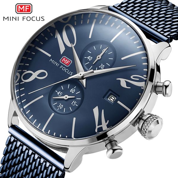 

2019 mens watch big number clocks stainless steel mesh band bracelet watches wristwatch blue quartz watches men, Slivery;brown