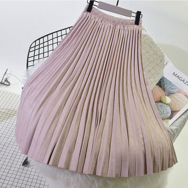 

skirts for women pleated skirt two 2019 layer autumn winter women suede skirt long womens saias midi faldas vintage midi skirt, Black