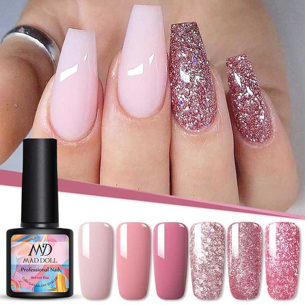 

mad doll 8ml uv gel nail polish rose gold glitter sequins soak off uv gel varnish color nail polish diy art lacquer, Red;pink
