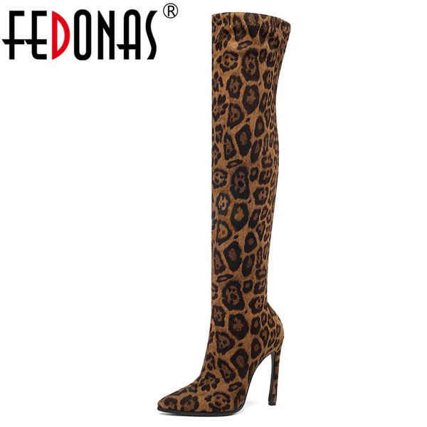 

fedonas women high heels over the knee boots leopard party prom shoes woman autumn winter new female big size socks boots, Black