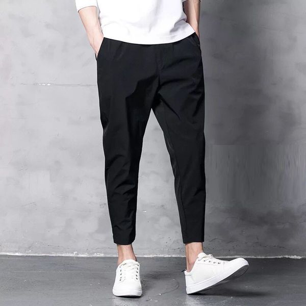 

autumn and winter men's cropped trousers men's plush and thickened casual pants boys' students' korean loose pants trend, Black