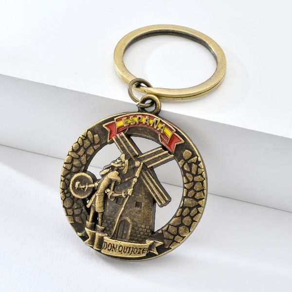 

espaÃ±a don quijote keychain spain style don quixote windmill emboss bronze metal souvenir key ring for key accessory, Silver