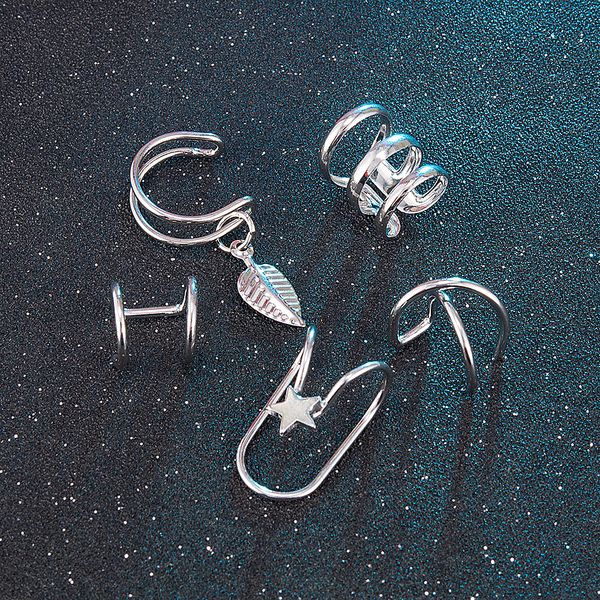 

2019 fashion 5pcs/set ear cuffs gold leaf ear cuff clip earrings for women earcuff no piercing fake cartilage earrings, Silver